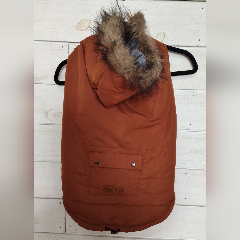 SKYR Dog Winter Coat with Faux Fur Hood - Orange